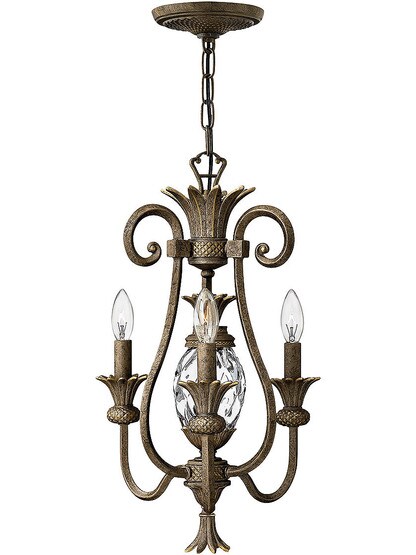 Pineapple Mini Chandelier With 3 Candle Lights in Pearl Bronze.